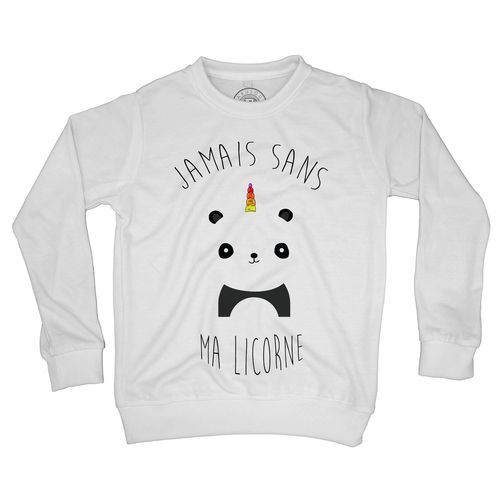 Sweat Shirt Enfant Jamais Sans Ma Licorne Humour Dessin Panda Avec Corne Arc-En-Ciel Mignon Animaux