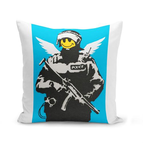 Housse De Coussin 40x40 Cm Banksy Angel Cop Flying Copper Police Smiley Ange