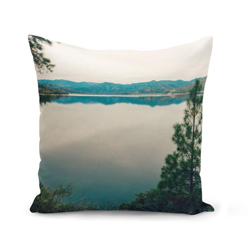 Housse De Coussin 40x40 Cm Lac Face À La Montagne Paysage Sable Pins Reflets