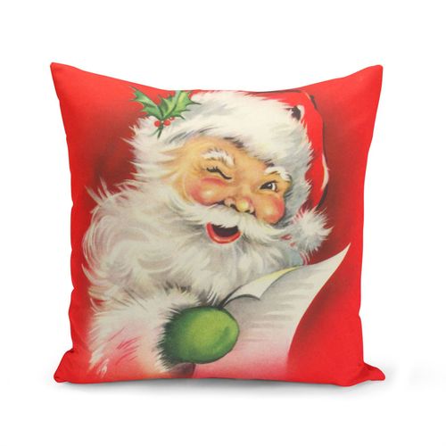 Housse De Coussin 40x40 Cm Pere Noel Clin D'oeil Vintage Retro Santa Claus 50's