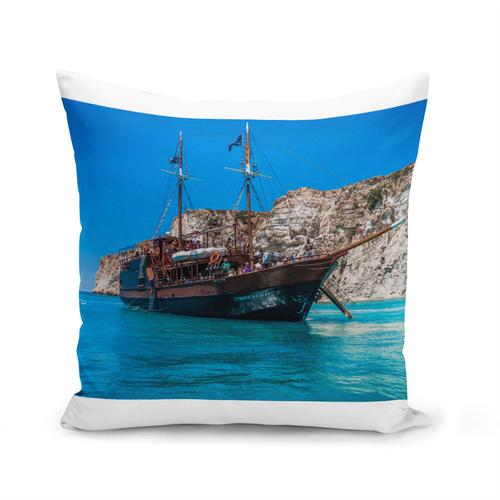 Housse De Coussin 40x40 Cm Bateau Ancien Au Mouillage Falaise Mer Azur