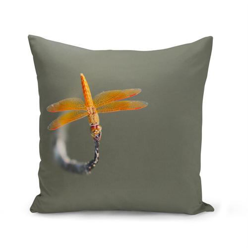 Housse De Coussin 40x40 Cm Libellule Jaune Posée Sur Branche Nature Sauvage Insecte