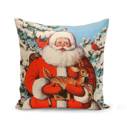 Housse De Coussin 40x40 Cm Gros Pere Noel Faon Arbre De Noel Vintage Retro Santa Claus