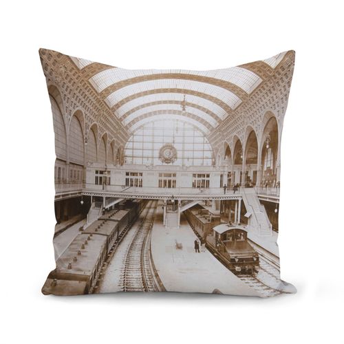 Housse De Coussin 40x40 Cm Gare D'orsay Paris 1900 Photo Rare Vintage Ancien Train