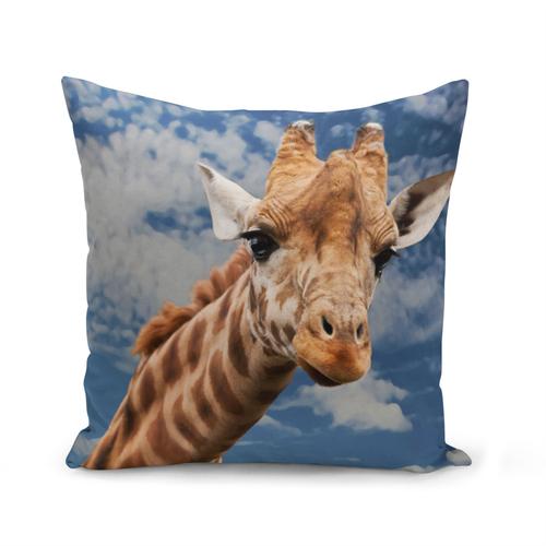 Housse De Coussin 40x40 Cm Tete De Girafe Afrique Savane Ciel Bleu Animal Sauvage Nature