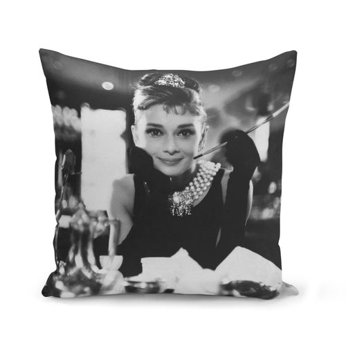 Housse De Coussin 40x40 Cm Audrey Hepburn / Photo Noir Et Blanc / Sourire Captivant
