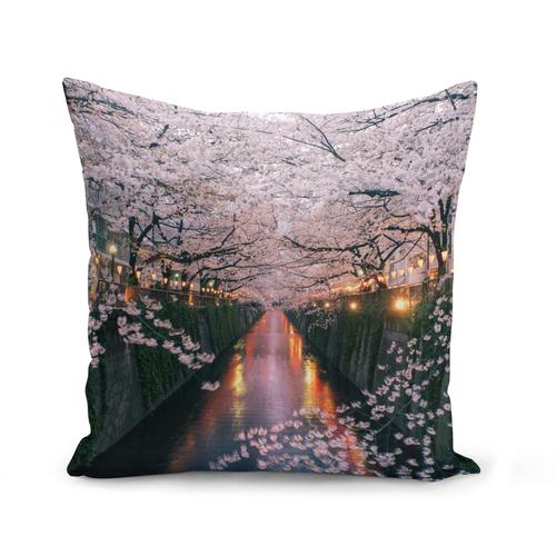 Housse De Coussin 40x40 Cm Japon Cerisier En Fleur Canal Sakura Ville Decoration