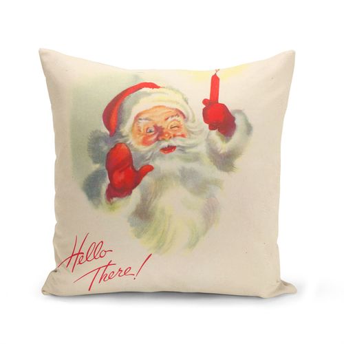 Housse De Coussin 40x40 Cm Pere Noel Bougie Hello There Vintage Retro Santa Claus