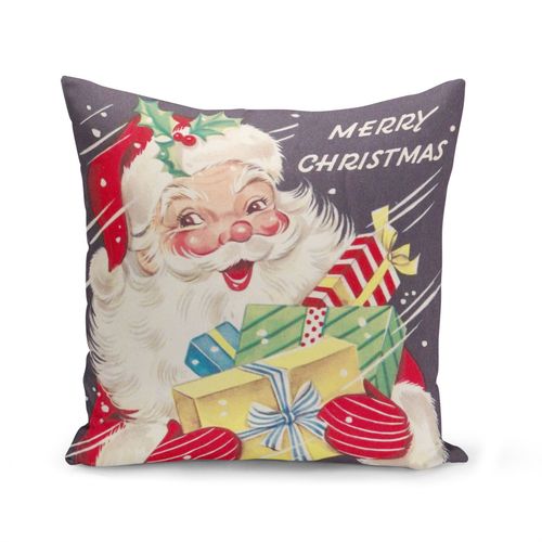 Housse De Coussin 40x40 Cm Pere Noel Cadeaux Merry Christmas Vintage Retro Santa Claus 50's