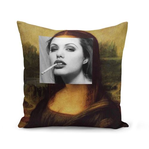 Housse De Coussin 40x40 Cm Mona Lisa Angelina Jolie Peinture Montage
