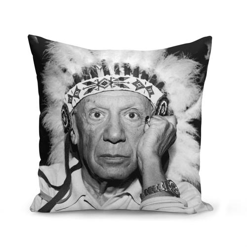 Housse De Coussin 40x40 Cm Pablo Picasso Coiffe Indien Photo Vintage Artiste Peintre