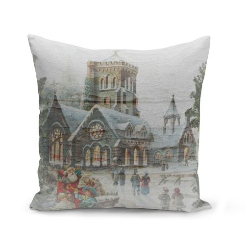Housse De Coussin 40x40 Cm Paysage De Noel Style Peinture Vintage Retro Santa Claus