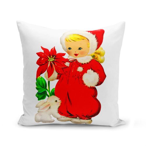 Housse De Coussin 40x40 Cm Enfant De Noel Lapin Mignon Vintage Retro 50's