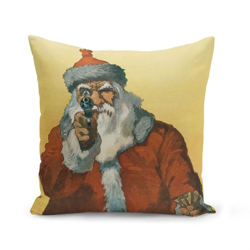 Housse De Coussin 40x40 Cm Pere Noel Pistolet Humour Drole Santa Vintage