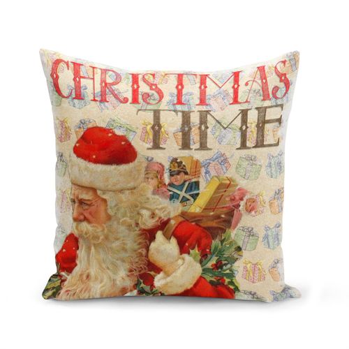 Housse De Coussin 40x40 Cm Pere Noel Cadeau Christmas Time Vintage Retro Santa Claus