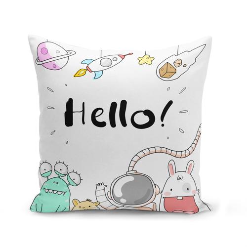 Housse De Coussin 40x40 Cm Hello! Astronaute Martien Alien Mignon Illustration Enfant