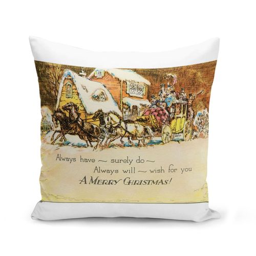 Housse De Coussin 40x40 Cm Merry Christmas Pere Noel Traineau Peinture Vintage Retro