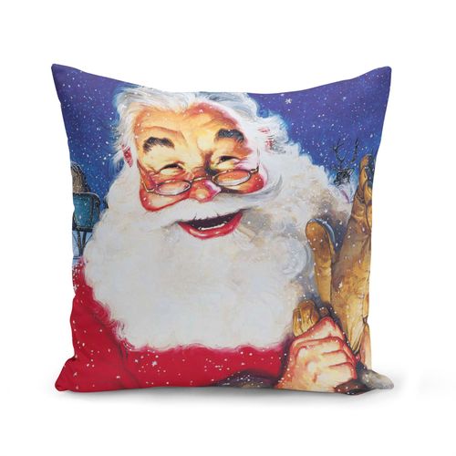 Housse De Coussin 40x40 Cm Pere Noel Neige Traineau Peinture Vintage Retro