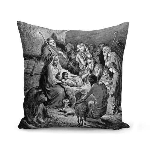 Housse De Coussin 40x40 Cm La Nativite Naissance De L'enfant Jesus Gravure Vierge Marie Noel