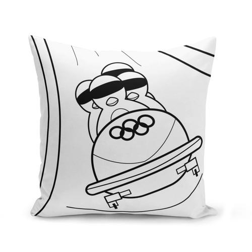 Housse De Coussin 40x40 Cm Pingouin Bobsleigh Jeux Olympiques Hiver Dessin Enfant