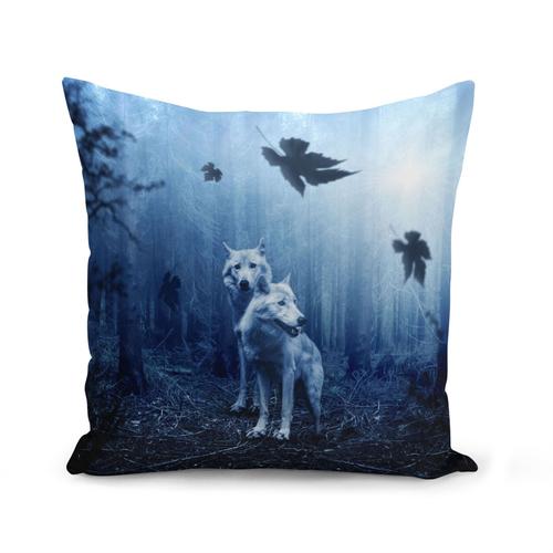 Housse De Coussin 40x40 Cm Couple De Loup Foret Sombre Animaux Sauvages Nature