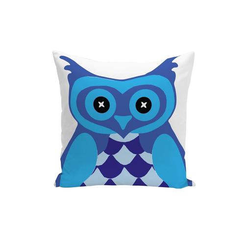 Housse De Coussin Chouette Bleue Yeux En Boutons Dessin Animaux 40x40cm