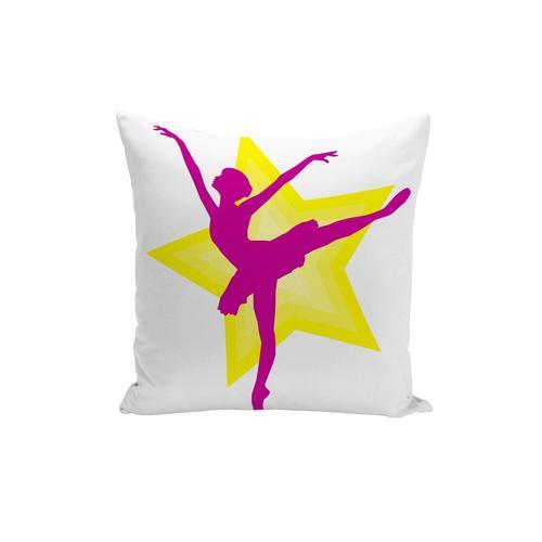 Housse De Coussin Silhouette Rose De Danseuse Étoile Faisant Une Arabesque Sur Étoile Jaune 40x40cm