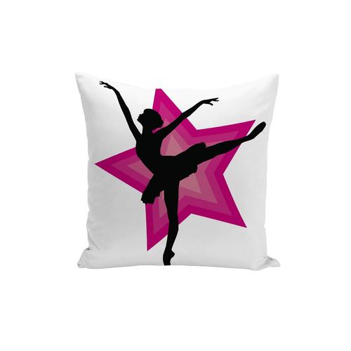 Housse De Coussin Silhouette Noire De Danseuse Étoile Faisant Une Arabesque Sur Étoile Rose 40x40cm