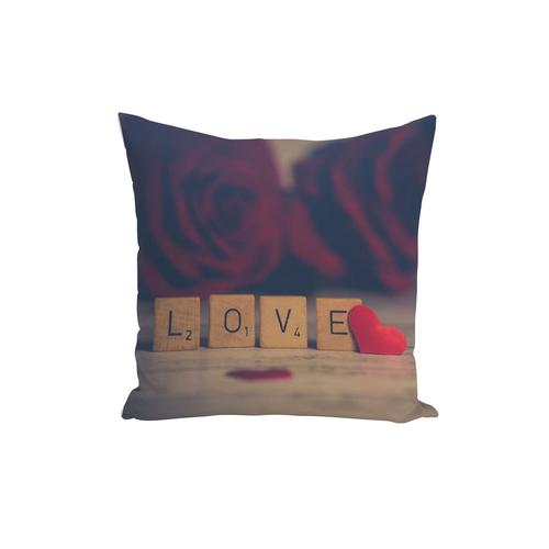 Housse De Coussin Lettres De Scrabble Love Et Petit Coeur Rouge Amour 40x40cm