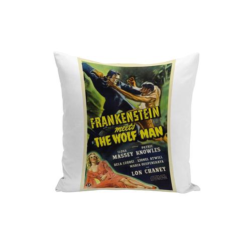 Housse De Coussin Vieille Affiche Anglaise De Film Frankenstein Meets The Wolf Man Rétro Poster Cinéma Vintage 40x40cm