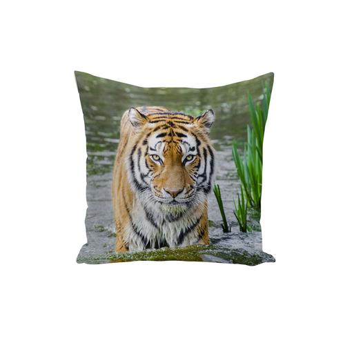 Housse De Coussin Photo Baignade Du Tigre Fauve Eau 40x40cm