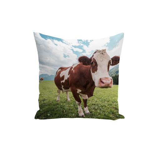 Housse De Coussin Vache Dans Un Pré Grand Angle Montagne Nuages 40x40cm