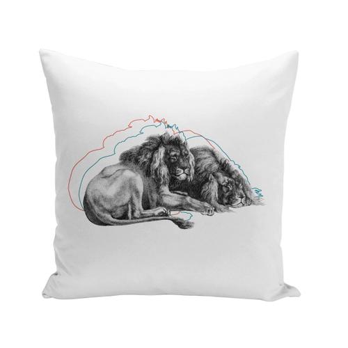 Housse De Coussin 40x40 Cm Couple Lion Gravure Biologie Illustration Ancienne