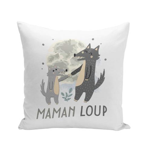 Housse De Coussin 40x40 Cm Maman Loup Et Son Bébé Dessin Illustration Lune