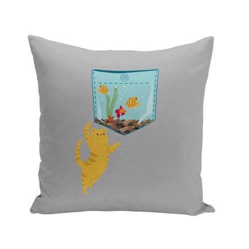 Housse De Coussin 40x40 Cm Poche Surprise Chat Aquarium Poisson Dessin