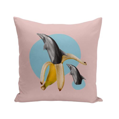 Housse De Coussin 40x40 Cm Banane Dauphin Collage Art Surréalisme