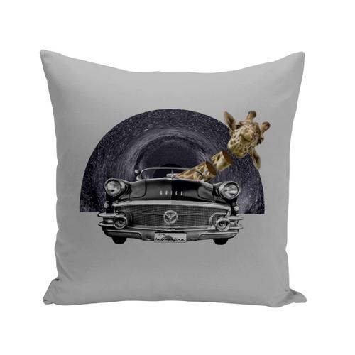 Housse De Coussin 40x40 Cm Girafe Pilote Collage Art Surréalisme Road Trip Voiture