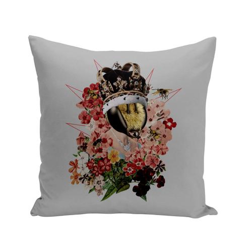 Housse De Coussin 40x40 Cm Reine Elizabeth Abeille Collage Art Surréalisme Fleurs