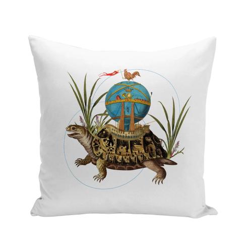 Housse De Coussin 40x40 Cm Vaisseau Tortue Collage Art Surréalisme Jules Verne Fantastique