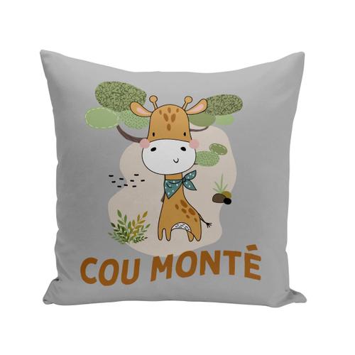 Coussin 40x40 Cm Girafe Cou Monté Humour Dessin Illustration