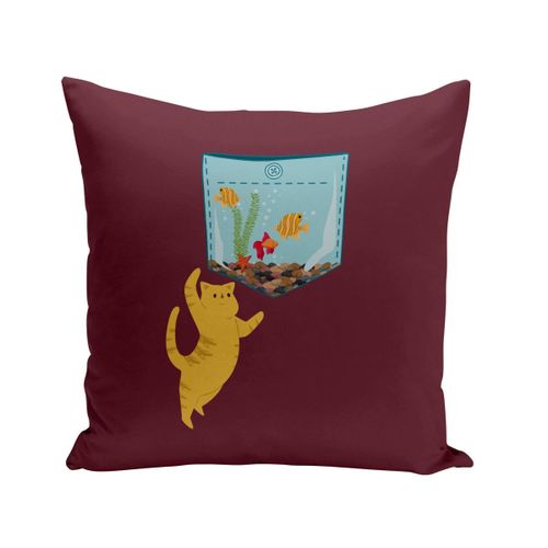 Coussin 40x40 Cm Poche Surprise Chat Aquarium Poisson Dessin