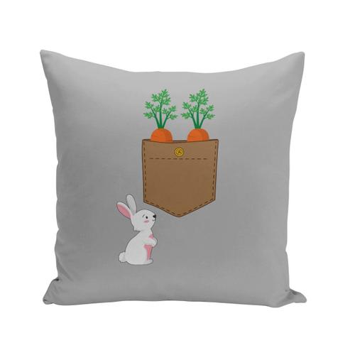 Coussin 40x40 Cm Poche Surprise Lapin Carrottes Mignon Dessin