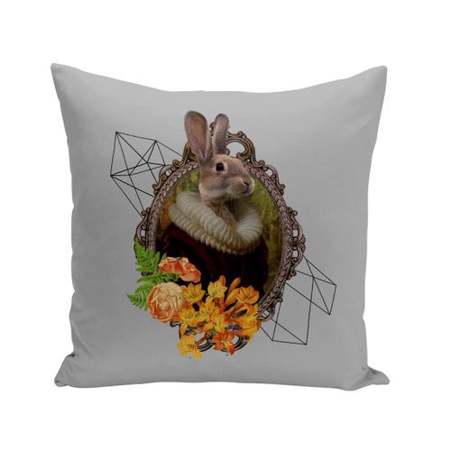 Coussin 40x40 Cm Madame Lapin Portrait Fleurs Collage Art Surréalisme 1920