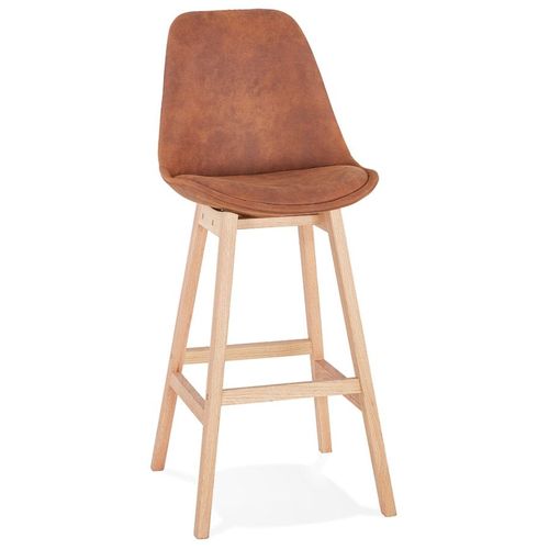 Tabouret De Bar 'aspen' En Microfibre Brune Et Pieds En Bois Finition Naturelle