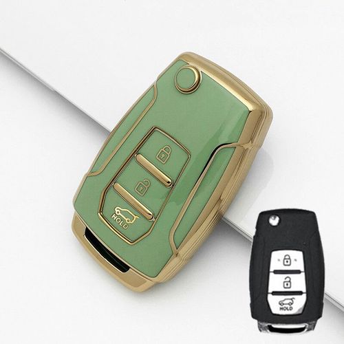 Coque De Protection De Clé De Voiture En Tpu,Étui De Clé À Distance,Protecteur De Porte-Clés,3 Boutons,Ssangyong 4.0 Sur 2 Sanka Actyon Korando Tivoli - Type B-Green