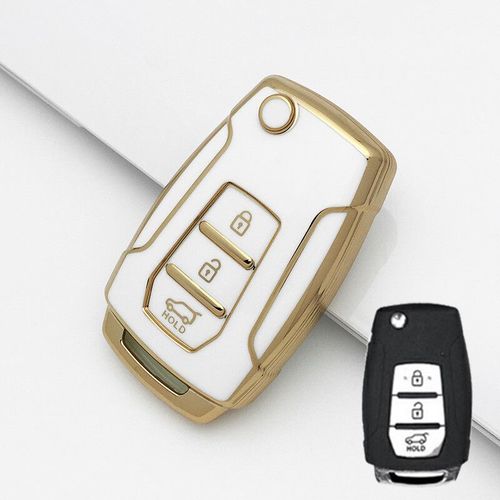 Coque De Protection De Clé De Voiture En Tpu,Étui De Clé À Distance,Protecteur De Porte-Clés,3 Boutons,Ssangyong 4.0 Sur 2 Sanka Actyon Korando Tivoli - Type B-White