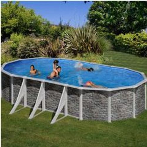 Kit piscine hors-sol cerdeña acier aspect pierre ovale 6 renforts apparents 730 x 375 x h120 cm