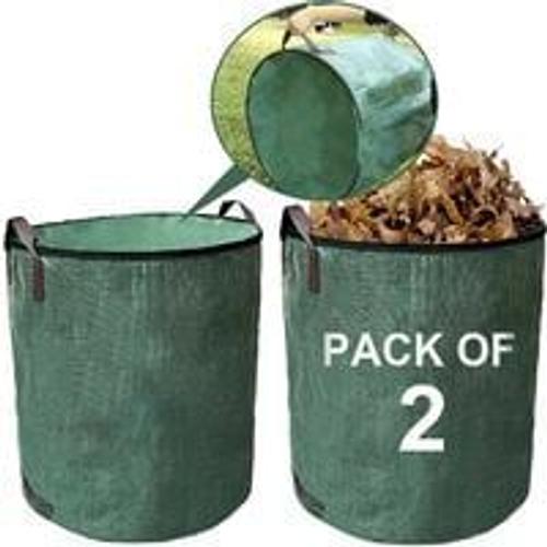 Lot de 2 grands sacs à déchets verts de jardin avec couvercle zippé - Imperméables, résistants et réutilisables - Capacité 272L - Poignées pratiques - Couleur verte