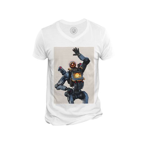 T-Shirt Homme Col V Apex Legends Pathfinder Battle Royale Jeux Video Robot