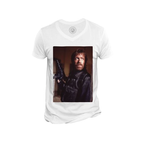 T-Shirt Homme Col V Chuck Norris Delta Force Arme Film Action